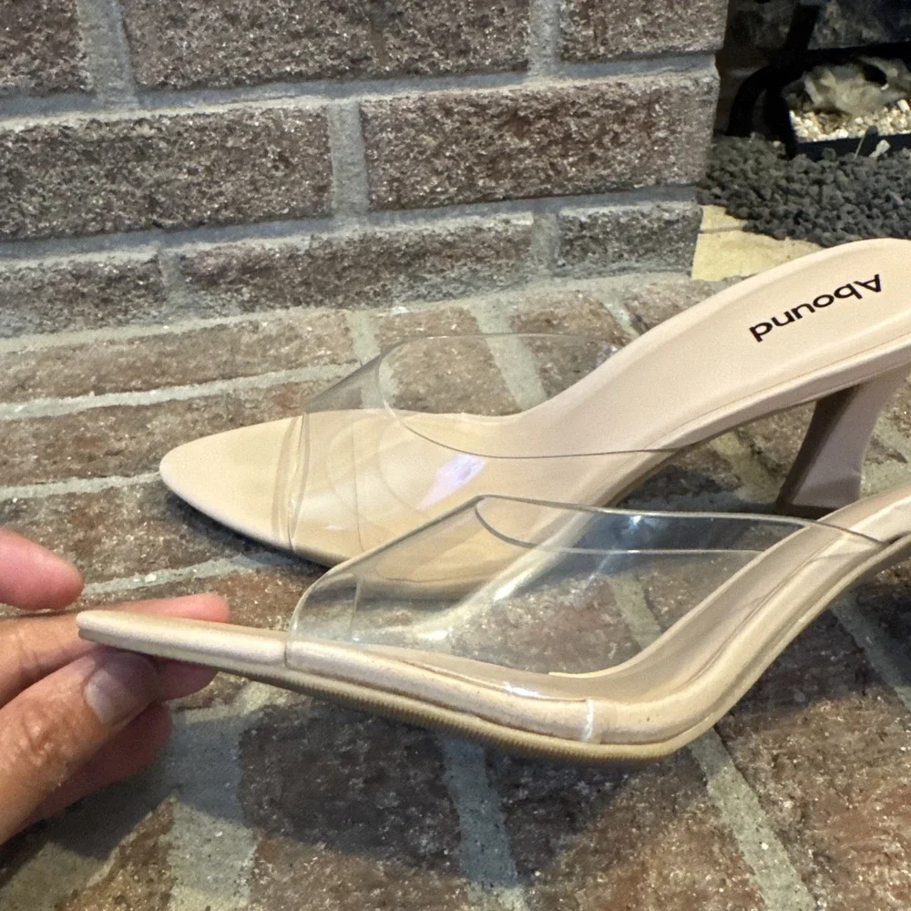 Abound Alana Block Heel Slide Sandals Open Toe Women's Clear BeigeCream Size 10M